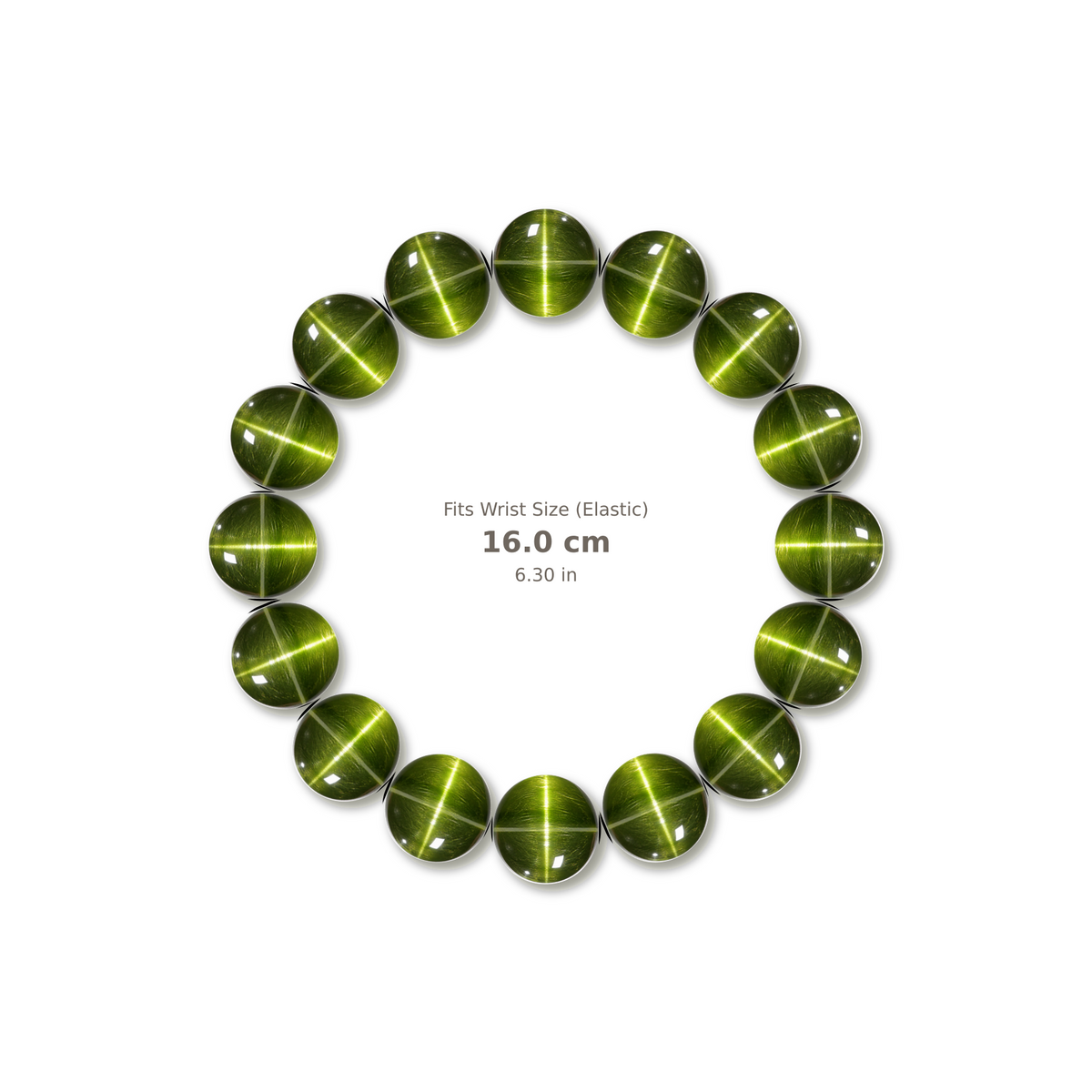 Cat's Eye Apatite Bracelet bracelet design — contact spacing 10mm, reference-style soft shadow, no string v9