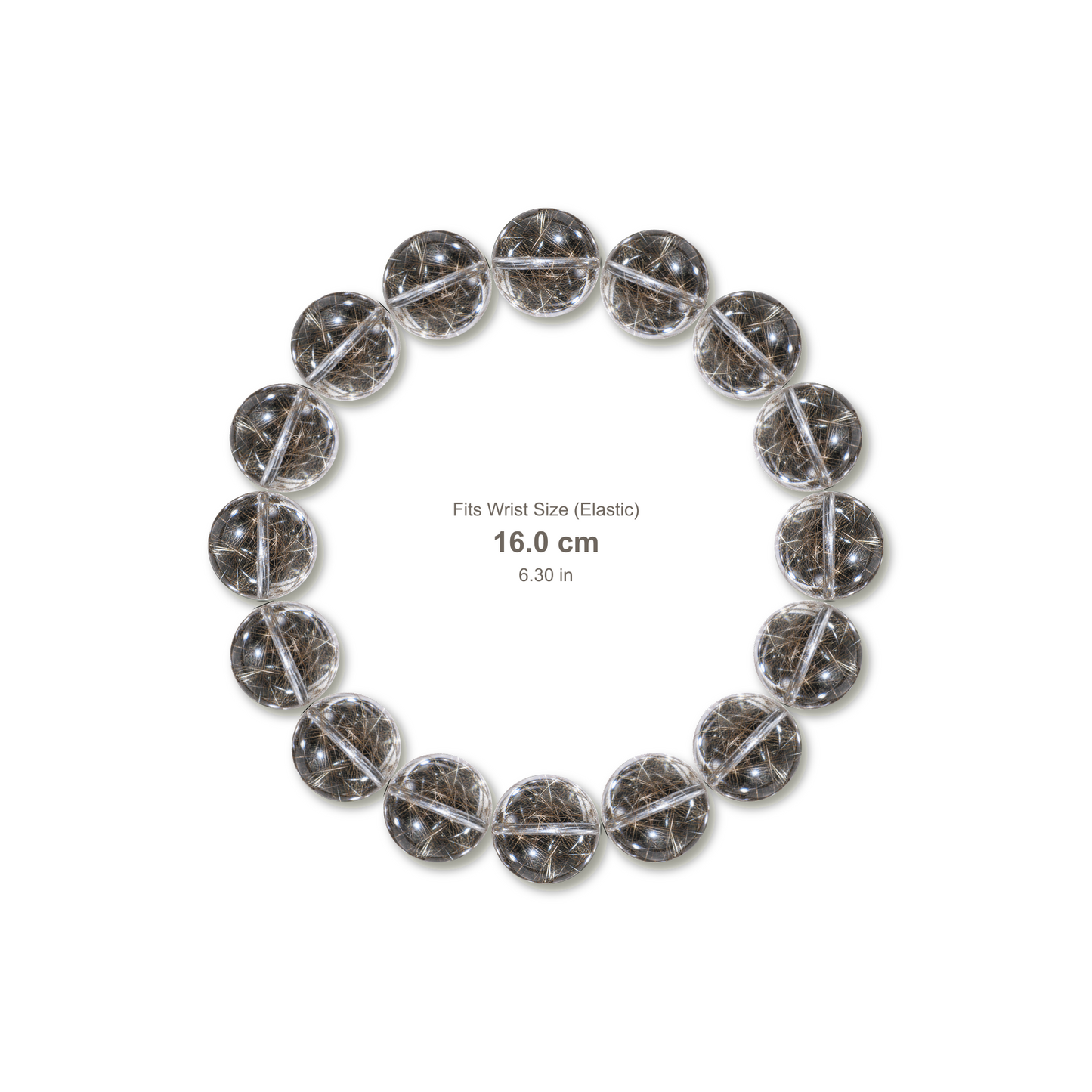 Clear Rutilated Quartz Bracelet bracelet design — contact spacing 10mm, reference-style soft shadow, no string v9
