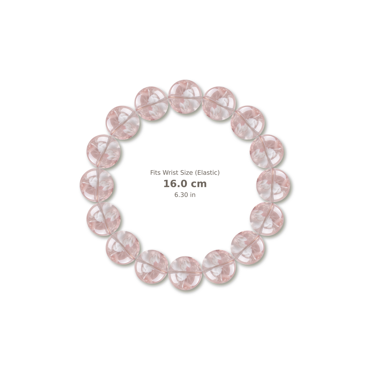 Pink Snowflake Phantom Quartz Bracelet bracelet design — contact spacing 8mm, reference-style soft shadow, no string v9