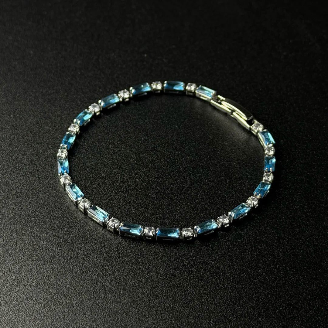 Emerald-Cut Crystal Brass Link Bracelet