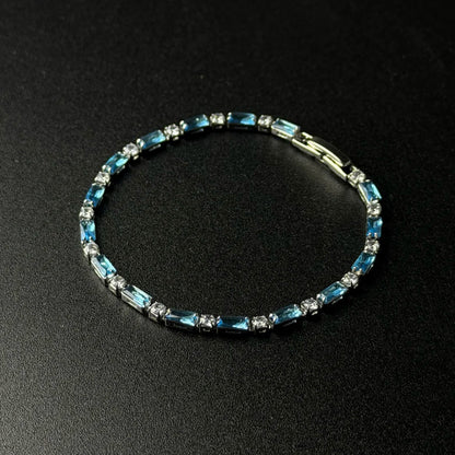 Emerald-Cut Crystal Brass Link Bracelet
