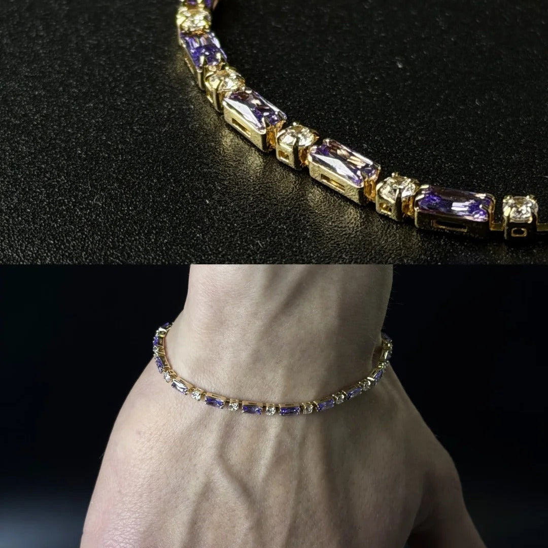 Emerald-Cut Crystal Brass Link Bracelet