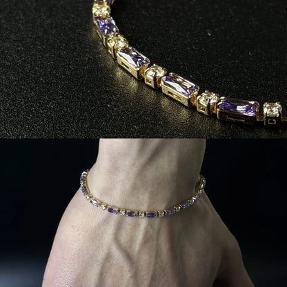 Emerald-Cut Crystal Brass Link Bracelet