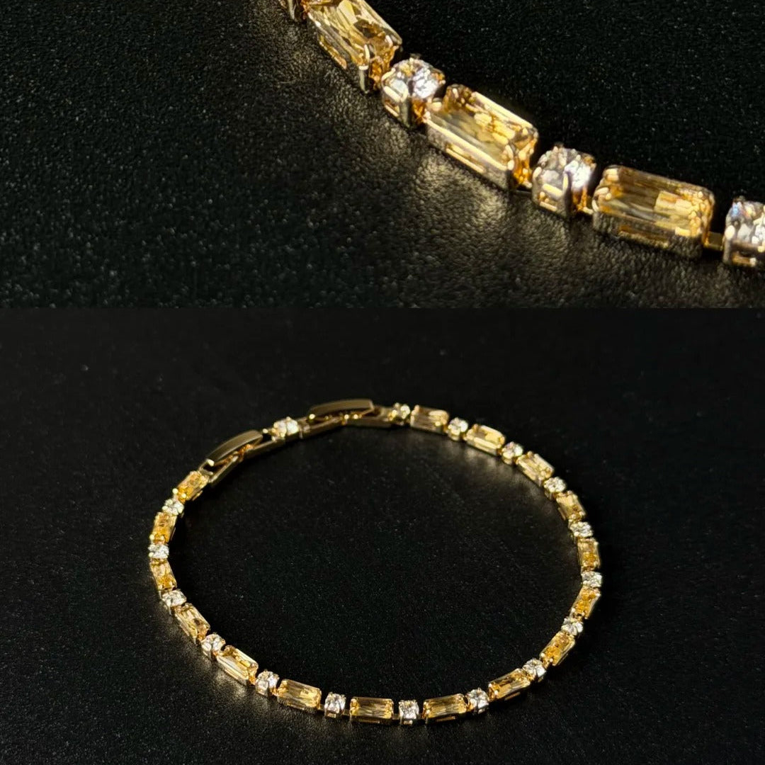 Emerald-Cut Crystal Brass Link Bracelet