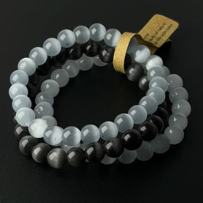 Monochrome Cat’s Eye Three-Bracelet Set