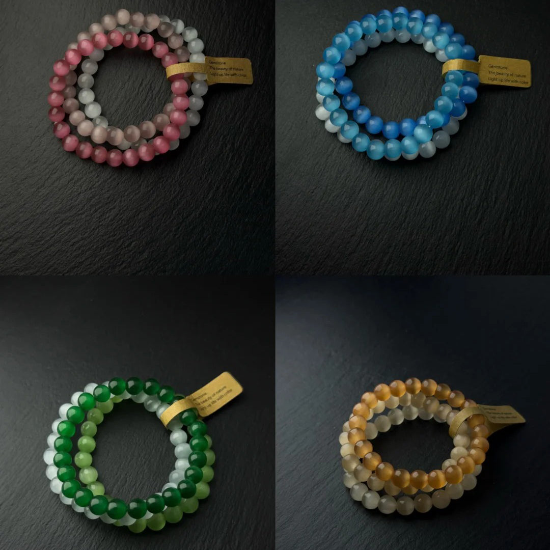 Blush Harmony Cat’s Eye Three-Bracelet Set