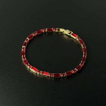 Emerald-Cut Crystal Brass Link Bracelet