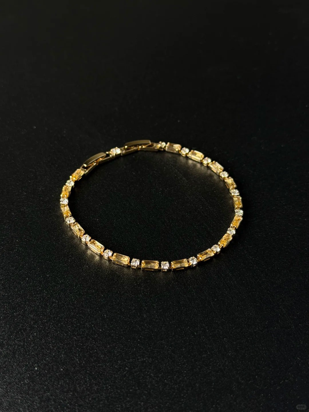 Emerald-Cut Crystal Brass Link Bracelet