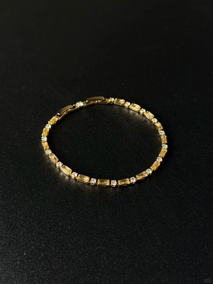 Emerald-Cut Crystal Brass Link Bracelet