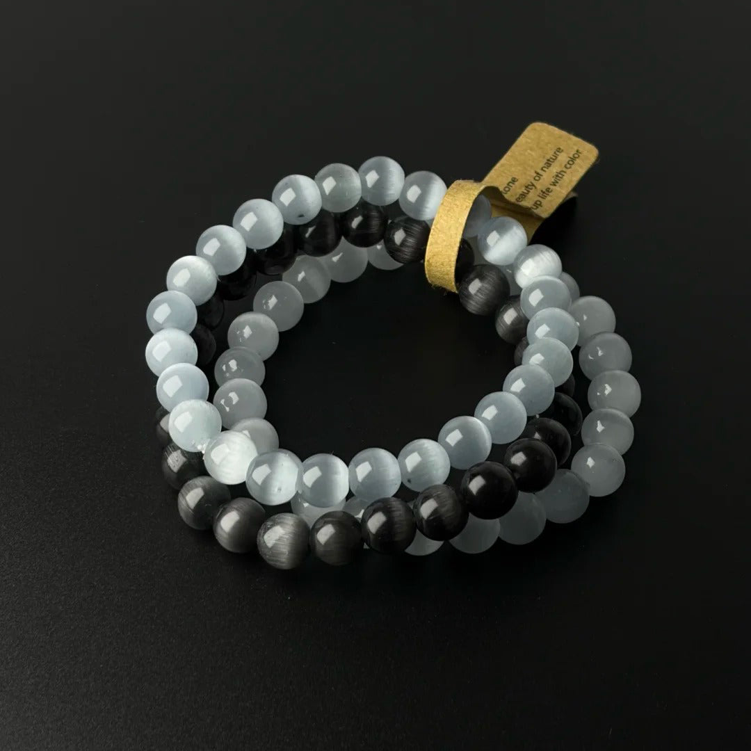 Monochrome Cat’s Eye Three-Bracelet Set