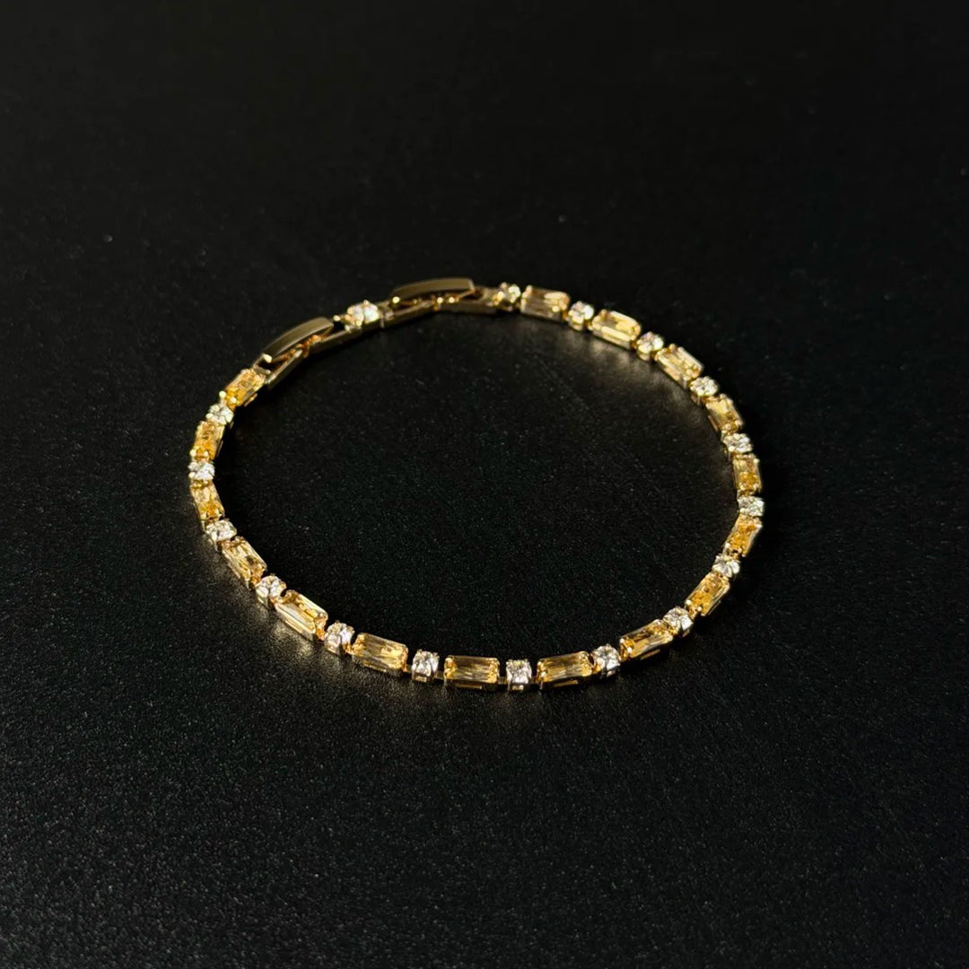 Emerald-Cut Crystal Brass Link Bracelet