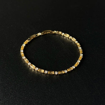 Emerald-Cut Crystal Brass Link Bracelet