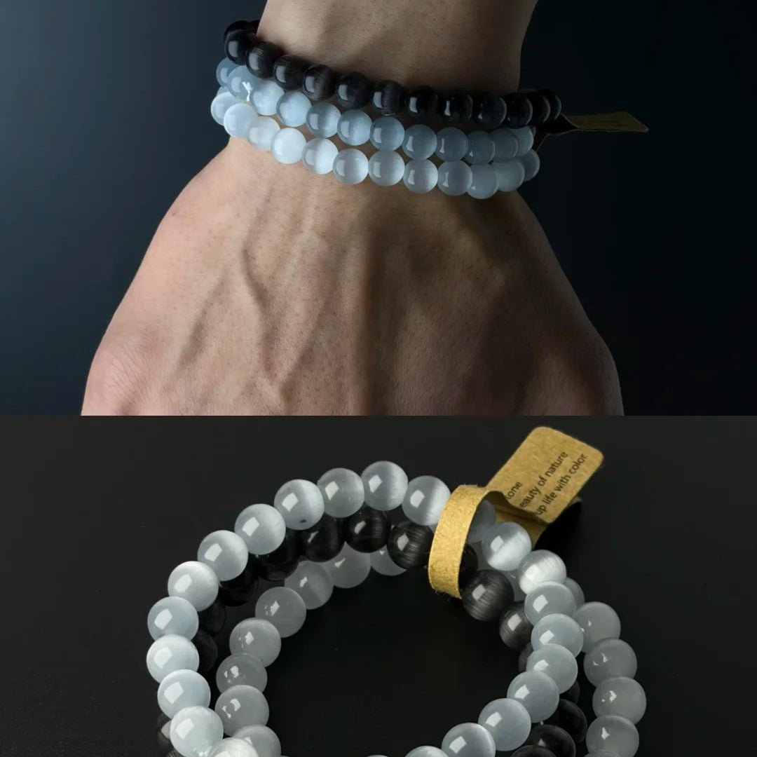 Monochrome Cat’s Eye Three-Bracelet Set