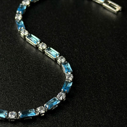 Emerald-Cut Crystal Brass Link Bracelet