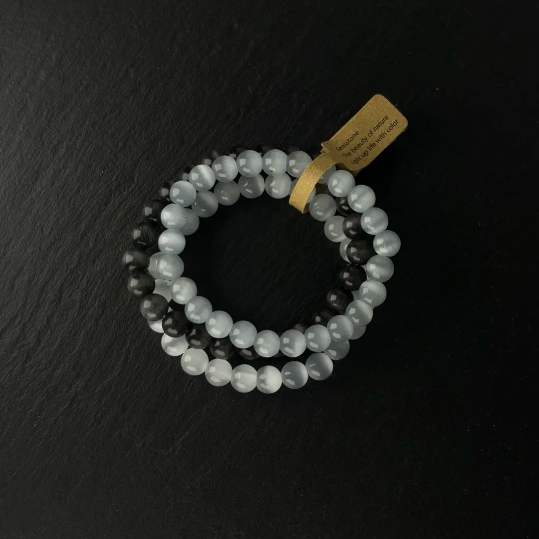 Monochrome Cat’s Eye Three-Bracelet Set