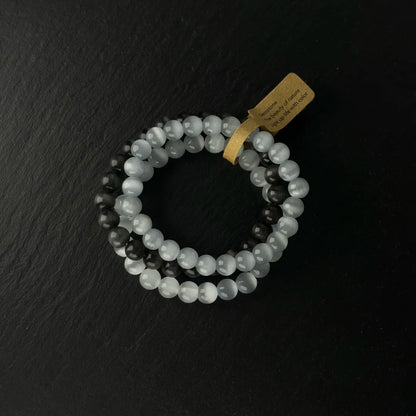 Monochrome Cat’s Eye Three-Bracelet Set