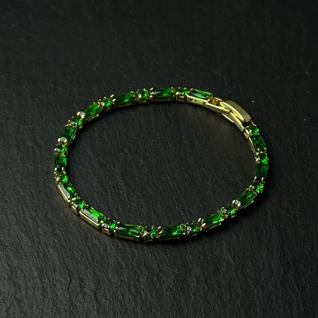 Emerald-Cut Crystal Brass Link Bracelet