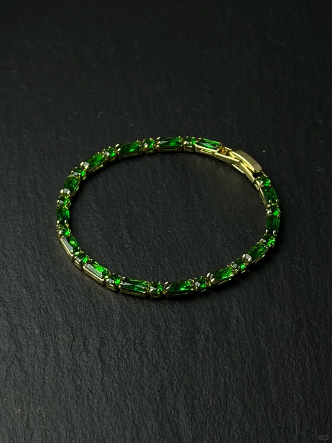 Emerald-Cut Crystal Brass Link Bracelet