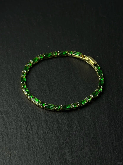 Emerald-Cut Crystal Brass Link Bracelet