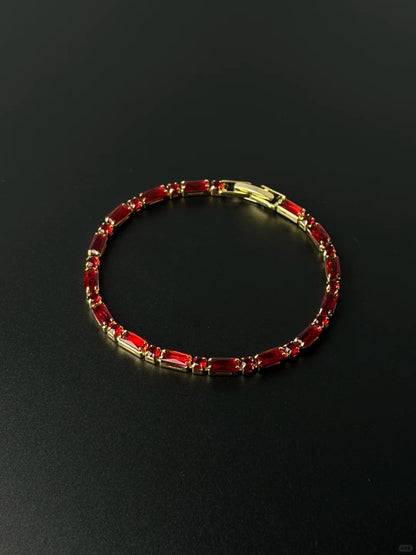 Emerald-Cut Crystal Brass Link Bracelet