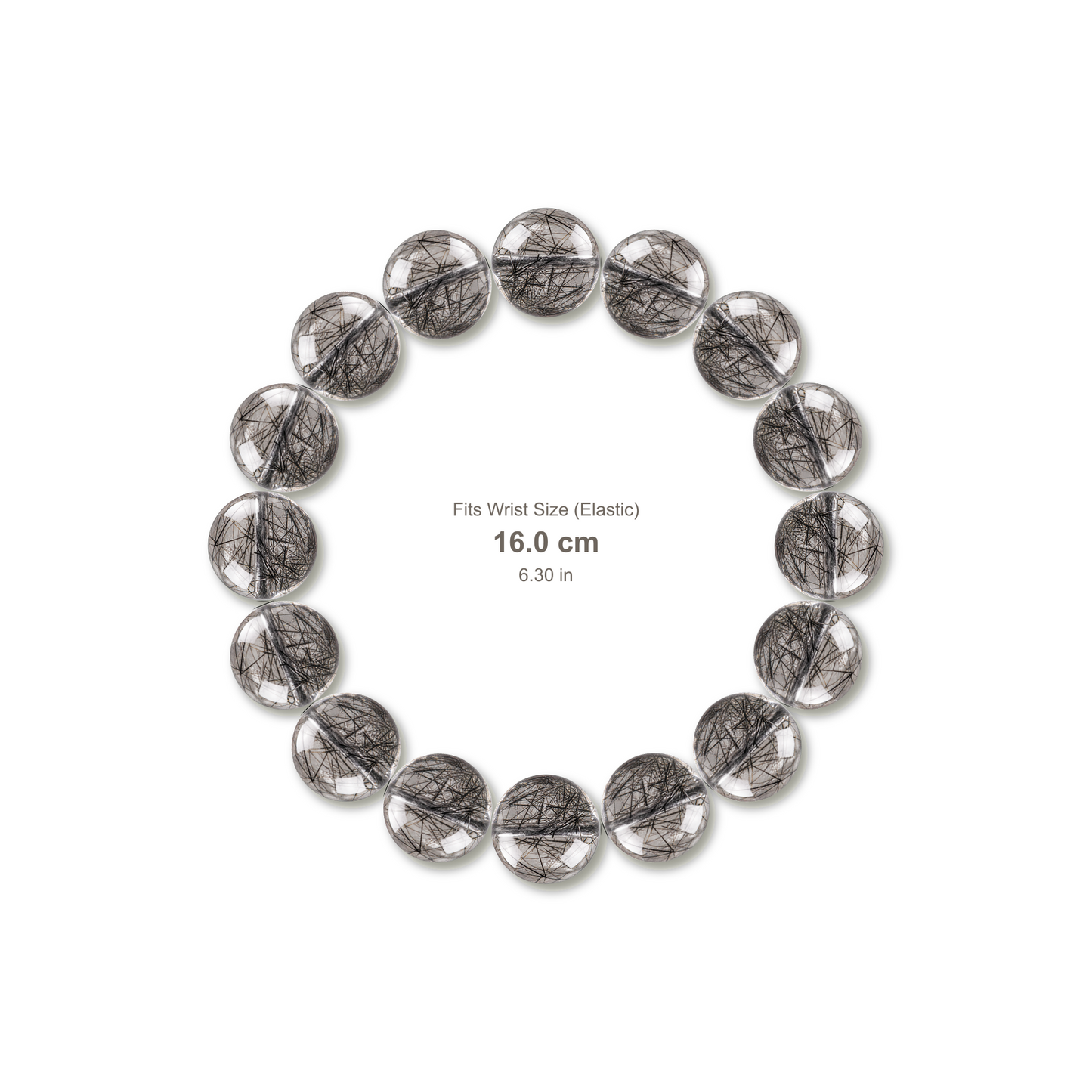 Black Rutilated Quartz Bracelet bracelet design — contact spacing 10mm, reference-style soft shadow, no string v9