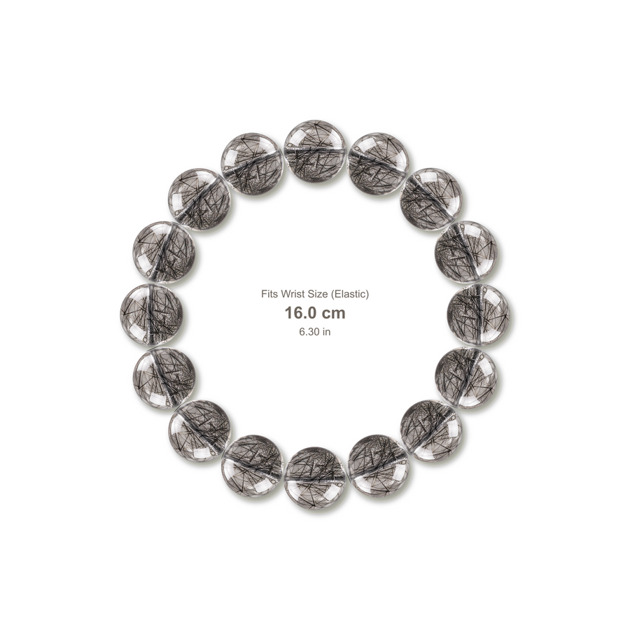 Black Rutilated Quartz Bracelet bracelet design — contact spacing 10mm, reference-style soft shadow, no string v9