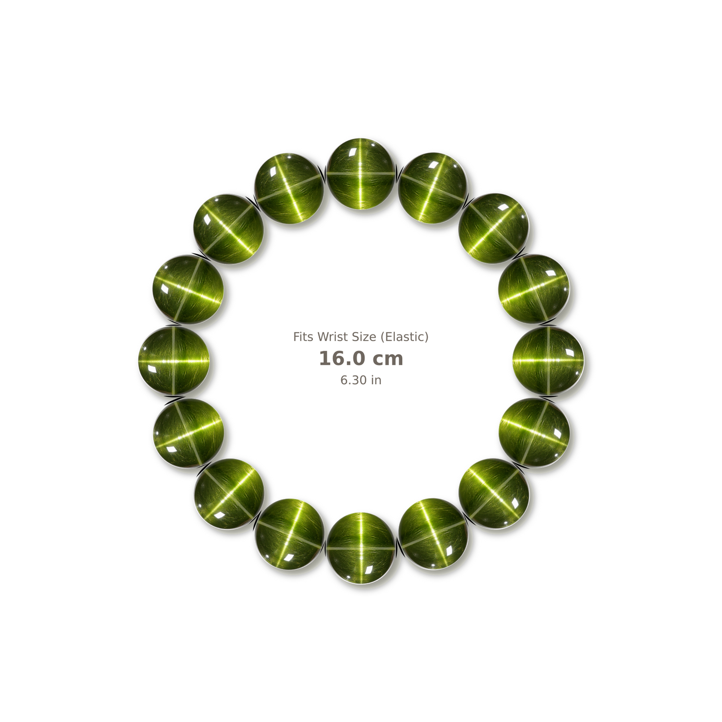 Cat's Eye Apatite Bracelet bracelet design — contact spacing 10mm, reference-style soft shadow, no string v9