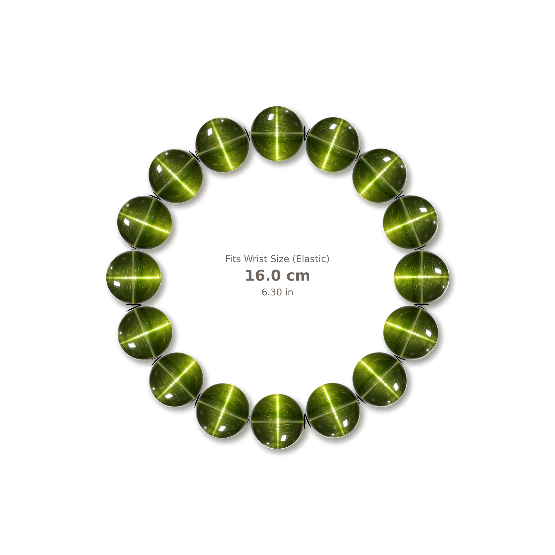 Cat's Eye Apatite Bracelet bracelet design — contact spacing 10mm, reference-style soft shadow, no string v9