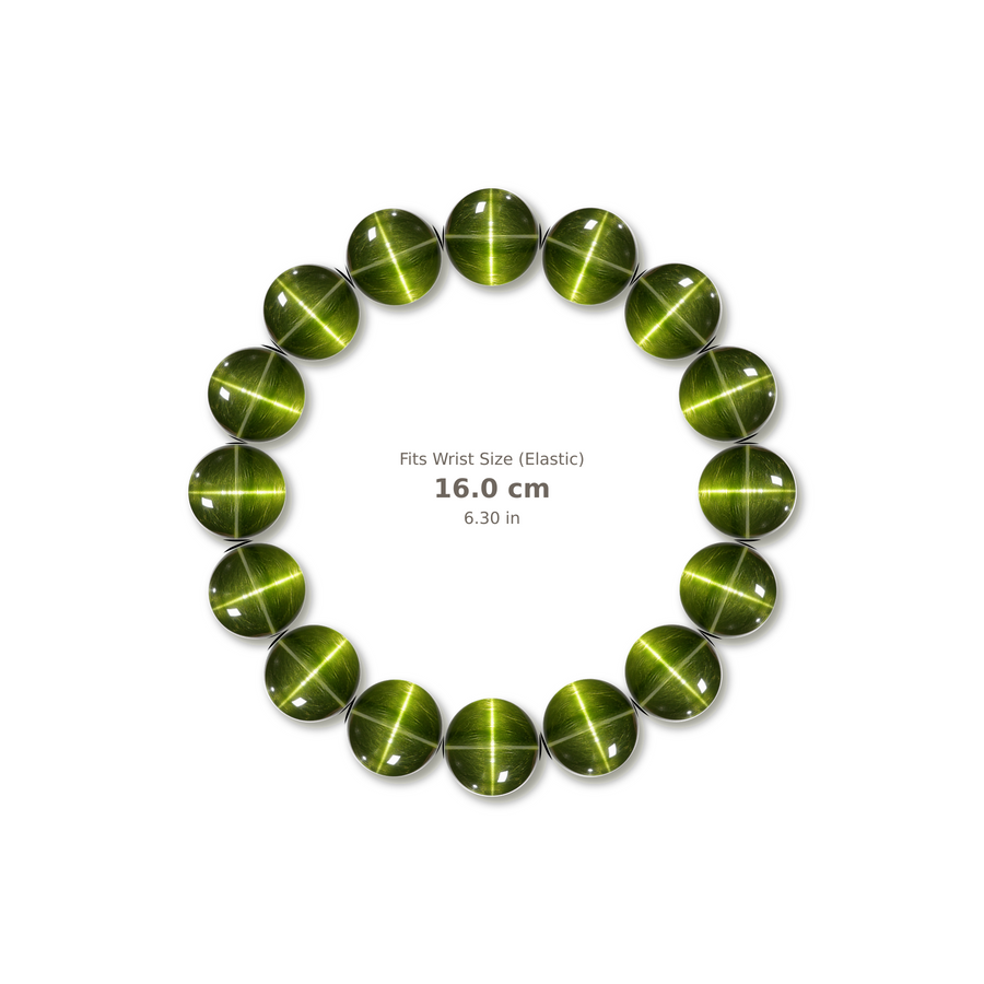 Cat's Eye Apatite Bracelet bracelet design — contact spacing 10mm, reference-style soft shadow, no string v9