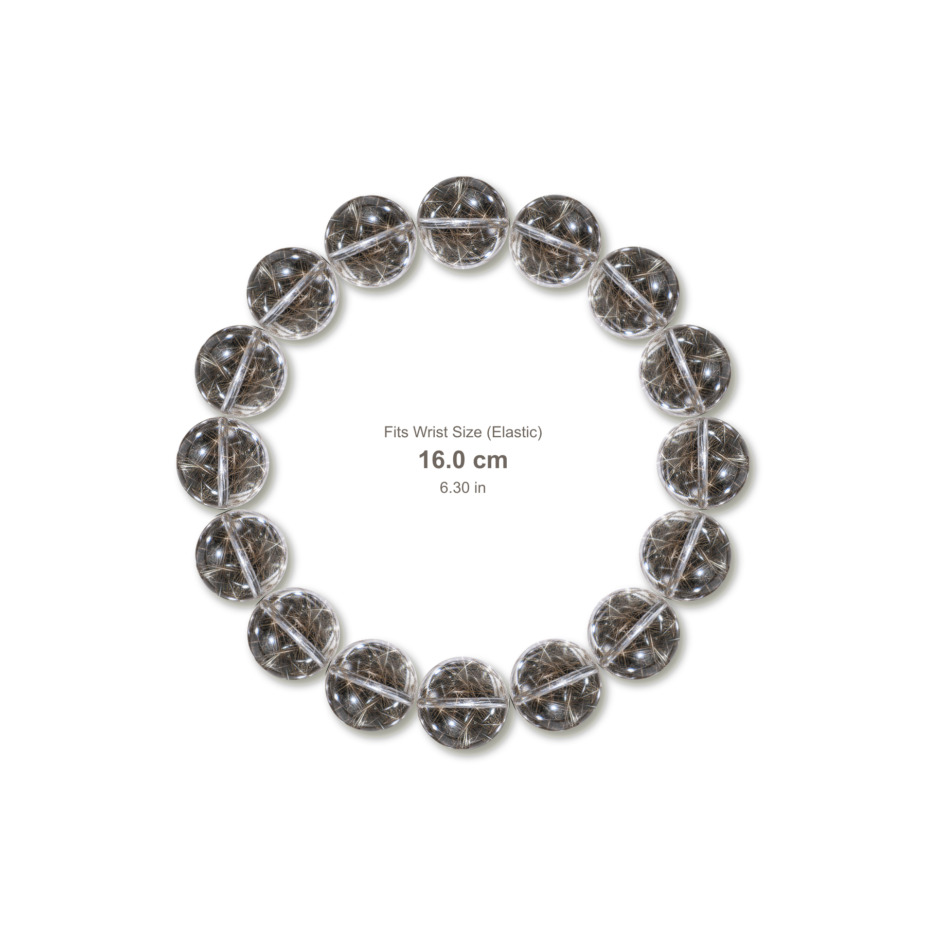 Clear Rutilated Quartz Bracelet bracelet design — contact spacing 10mm, reference-style soft shadow, no string v9