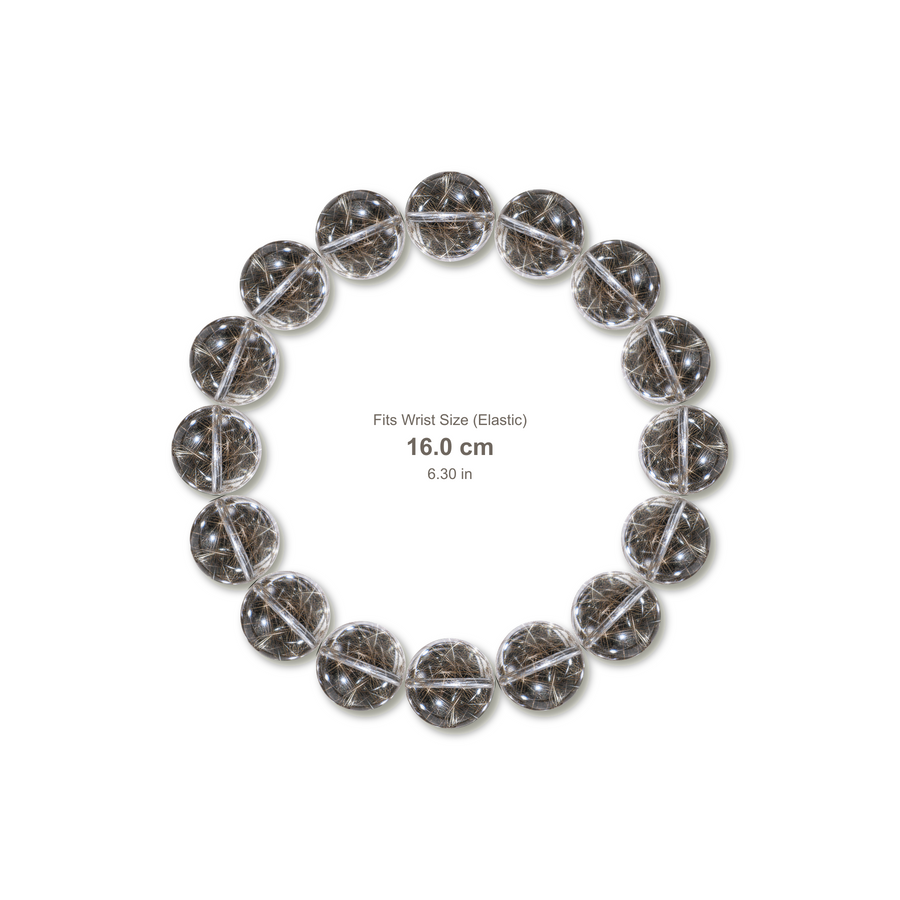 Clear Rutilated Quartz Bracelet bracelet design — contact spacing 10mm, reference-style soft shadow, no string v9