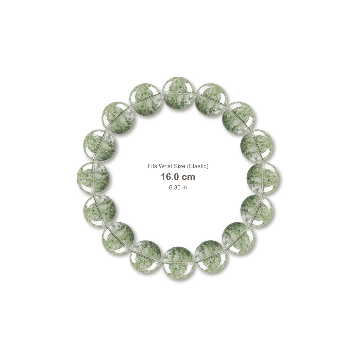 Green Phantom Quartz Bracelet bracelet design — contact spacing 8mm, reference-style soft shadow, no string v9