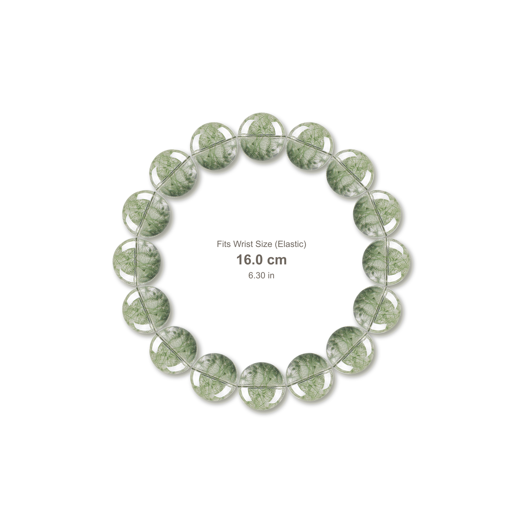 Green Phantom Quartz Bracelet bracelet design — contact spacing 8mm, reference-style soft shadow, no string v9