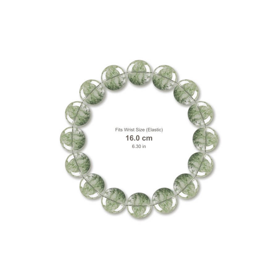 Green Phantom Quartz Bracelet bracelet design — contact spacing 8mm, reference-style soft shadow, no string v9