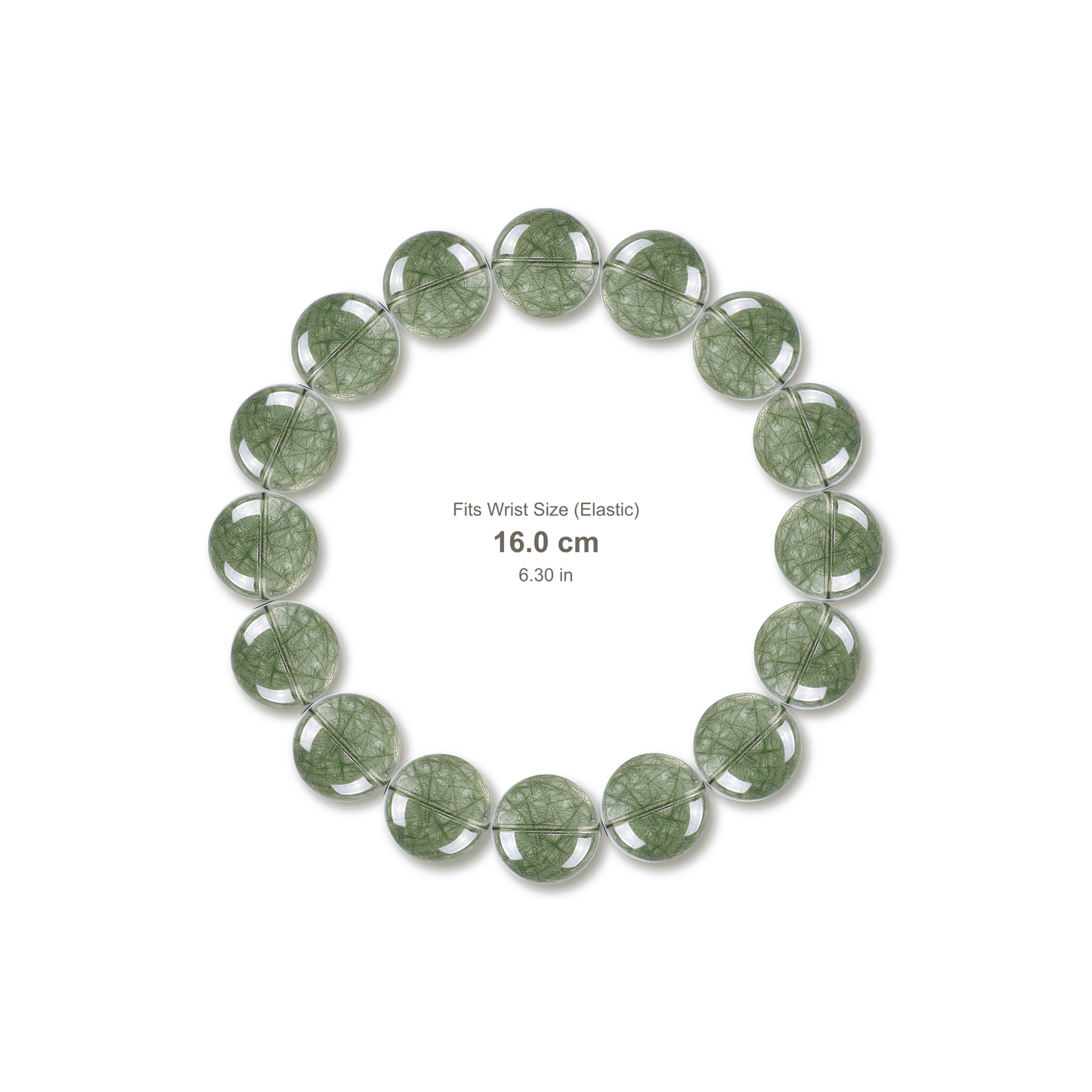 Green Rutilated Quartz Bracelet bracelet design — contact spacing 10mm, reference-style soft shadow, no string v9