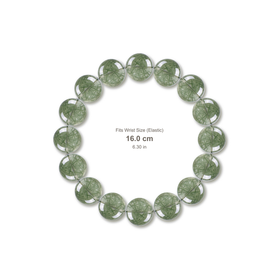 Green Rutilated Quartz Bracelet bracelet design — contact spacing 10mm, reference-style soft shadow, no string v9