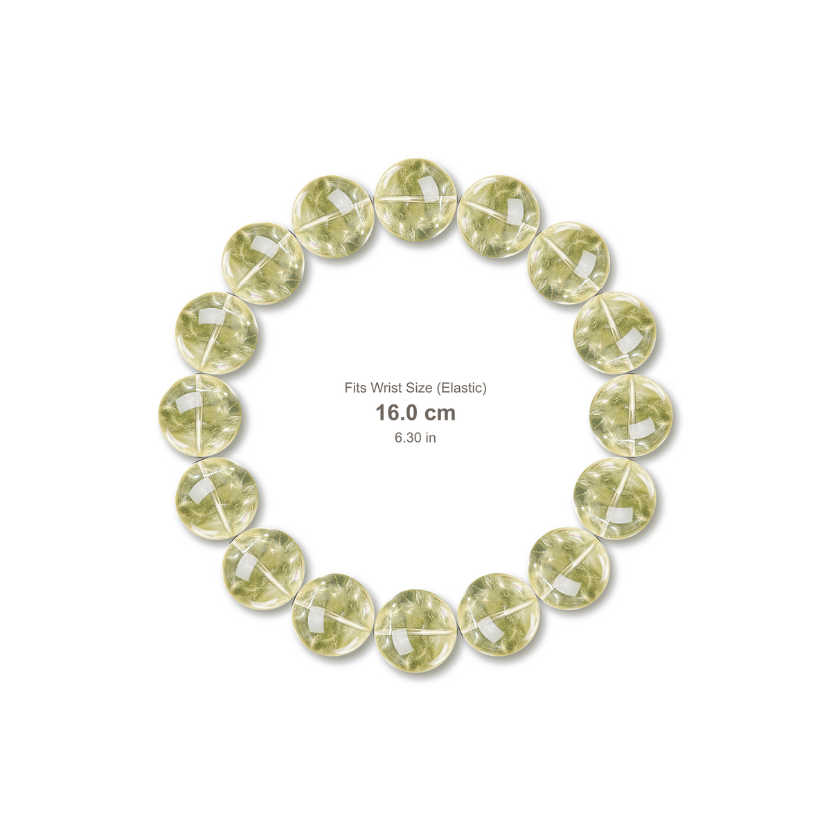 Lemon Yellow Azeztulite Bracelet bracelet design — contact spacing 10mm, reference-style soft shadow, no string v9