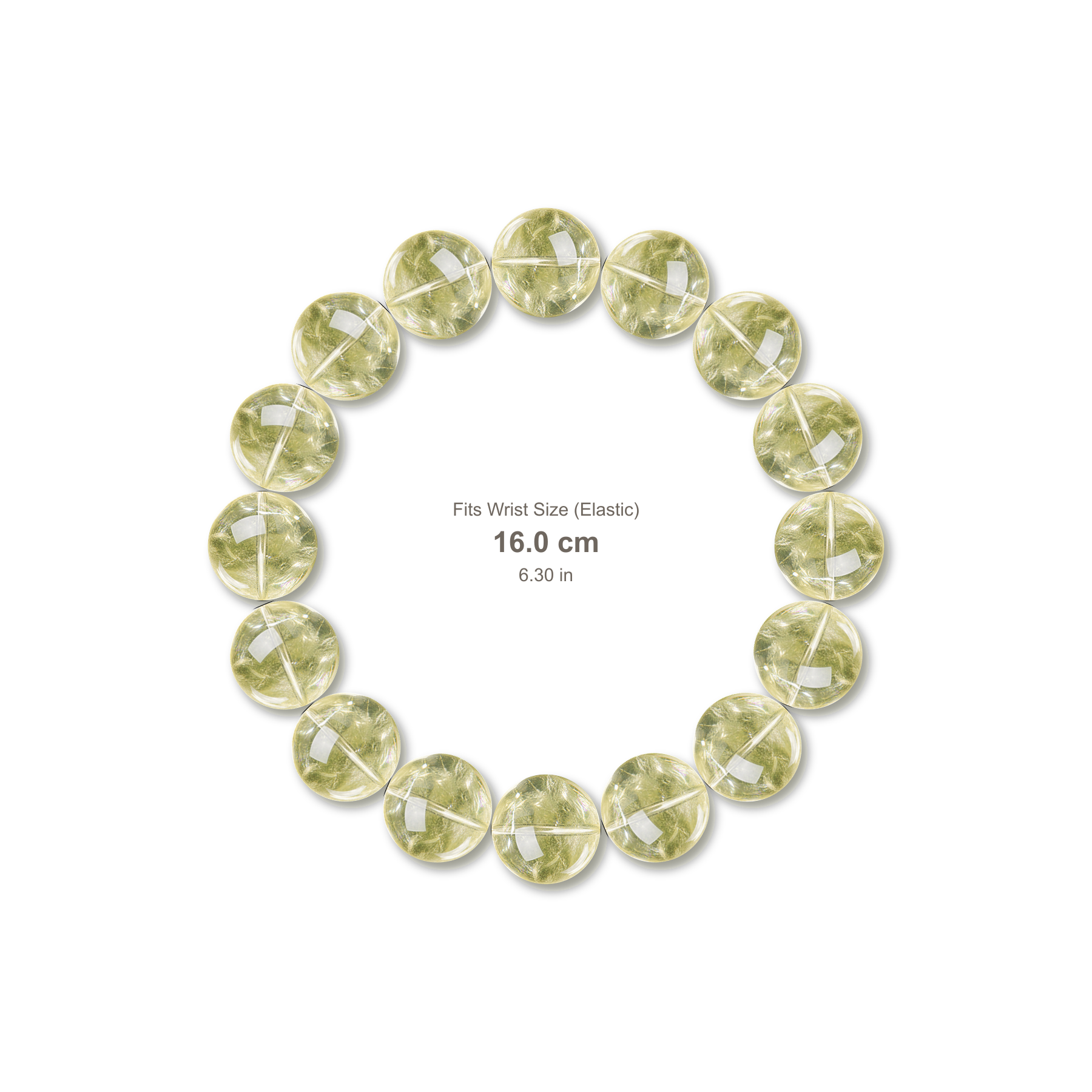 Lemon Yellow Azeztulite Bracelet bracelet design — contact spacing 10mm, reference-style soft shadow, no string v9