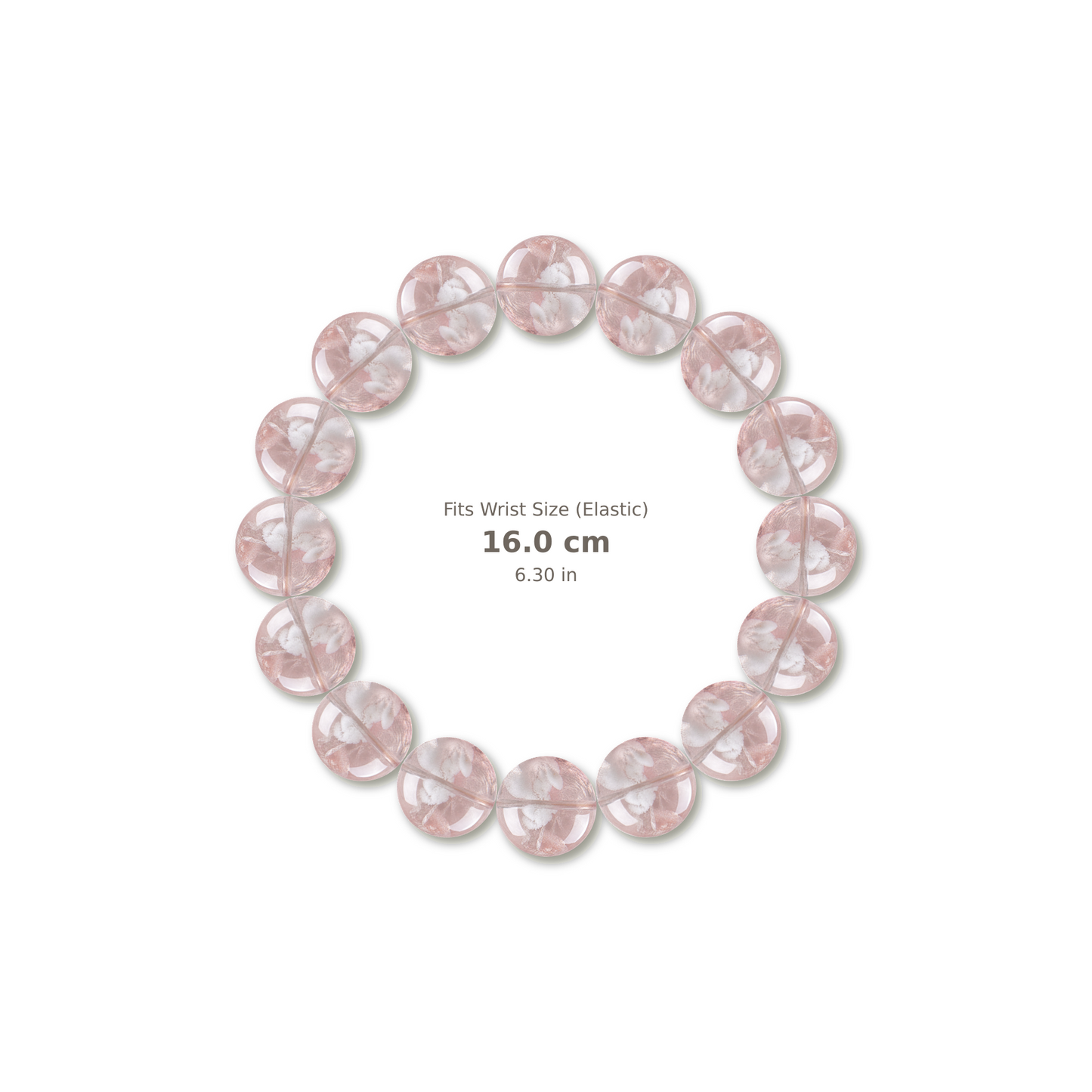 Pink Snowflake Phantom Quartz Bracelet bracelet design — contact spacing 8mm, reference-style soft shadow, no string v9