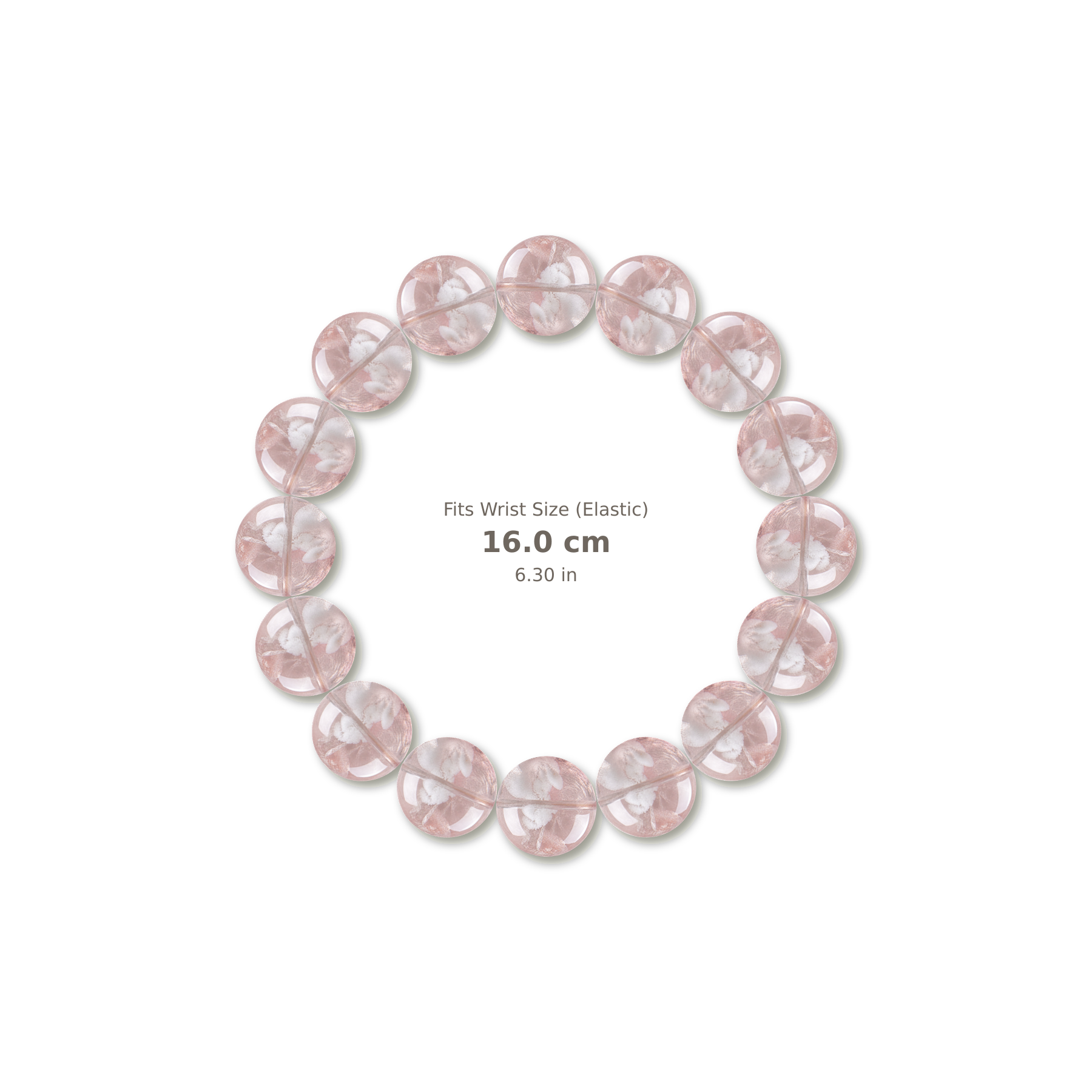 Pink Snowflake Phantom Quartz Bracelet bracelet design — contact spacing 8mm, reference-style soft shadow, no string v9