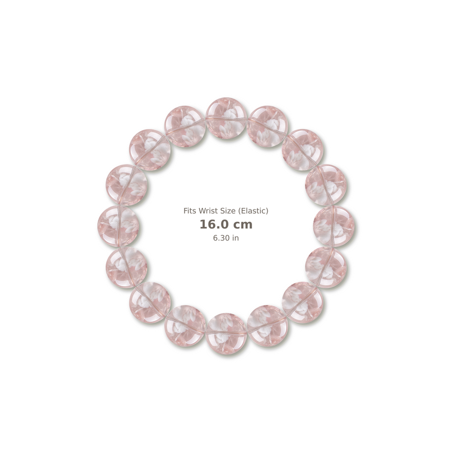 Pink Snowflake Phantom Quartz Bracelet bracelet design — contact spacing 8mm, reference-style soft shadow, no string v9