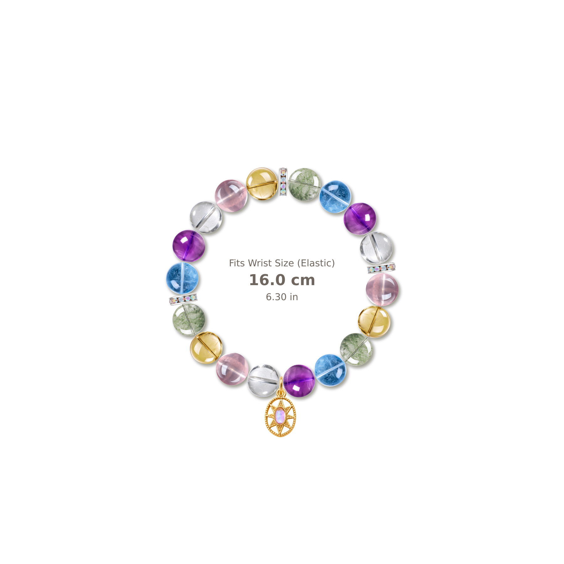Rainbow Prism Bracelet mixed crystal bracelet design — alternating beads with evenly spaced accents and reference-style soft shadow
