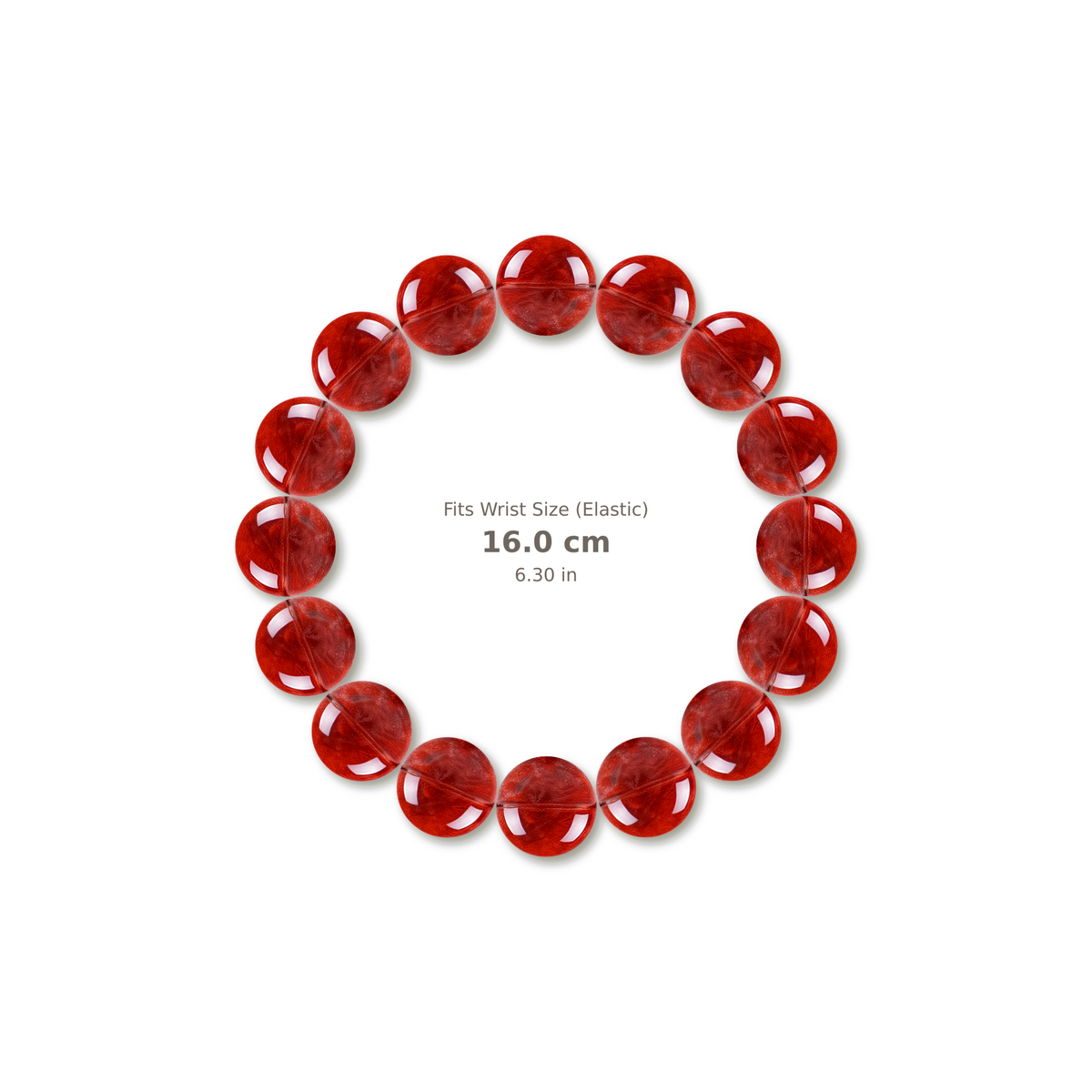 Red Aurora Quartz Bracelet bracelet design — contact spacing 8mm, reference-style soft shadow, no string v9