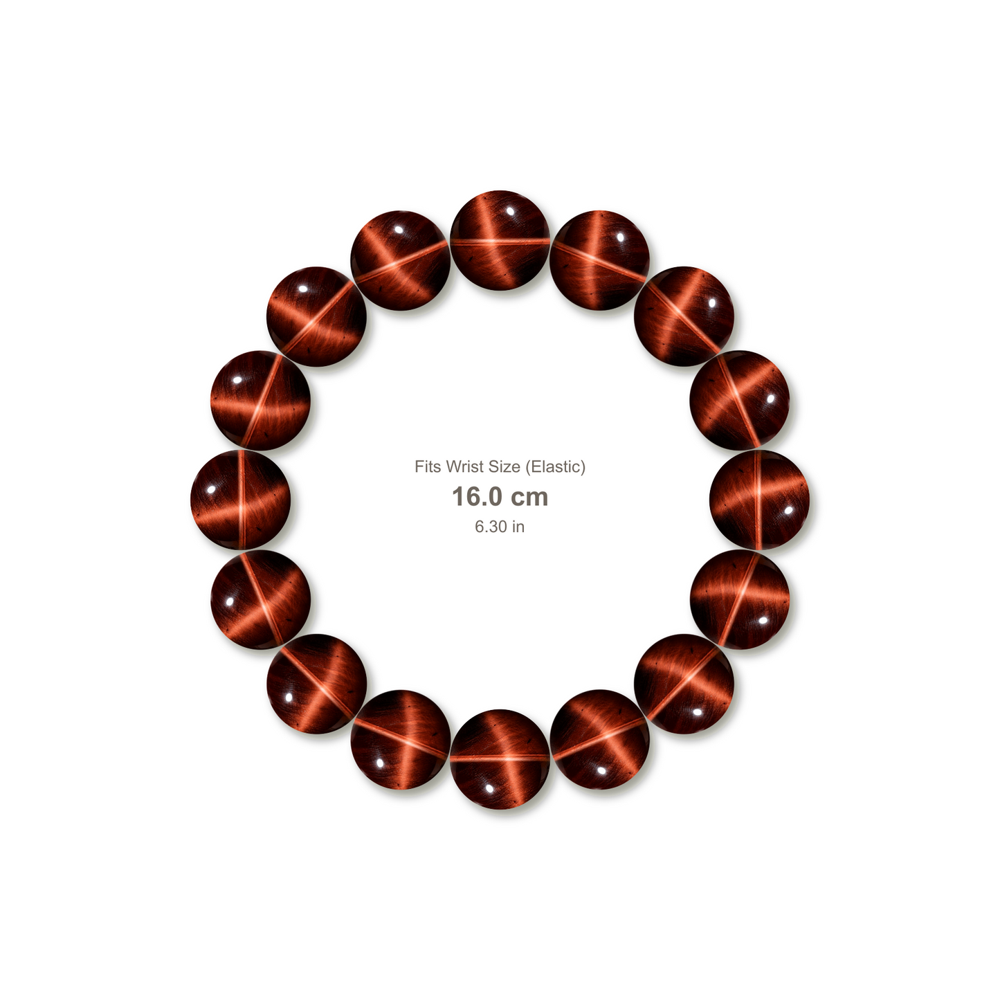 Red Tiger's Eye Bracelet bracelet design — contact spacing 10mm, reference-style soft shadow, no string v9