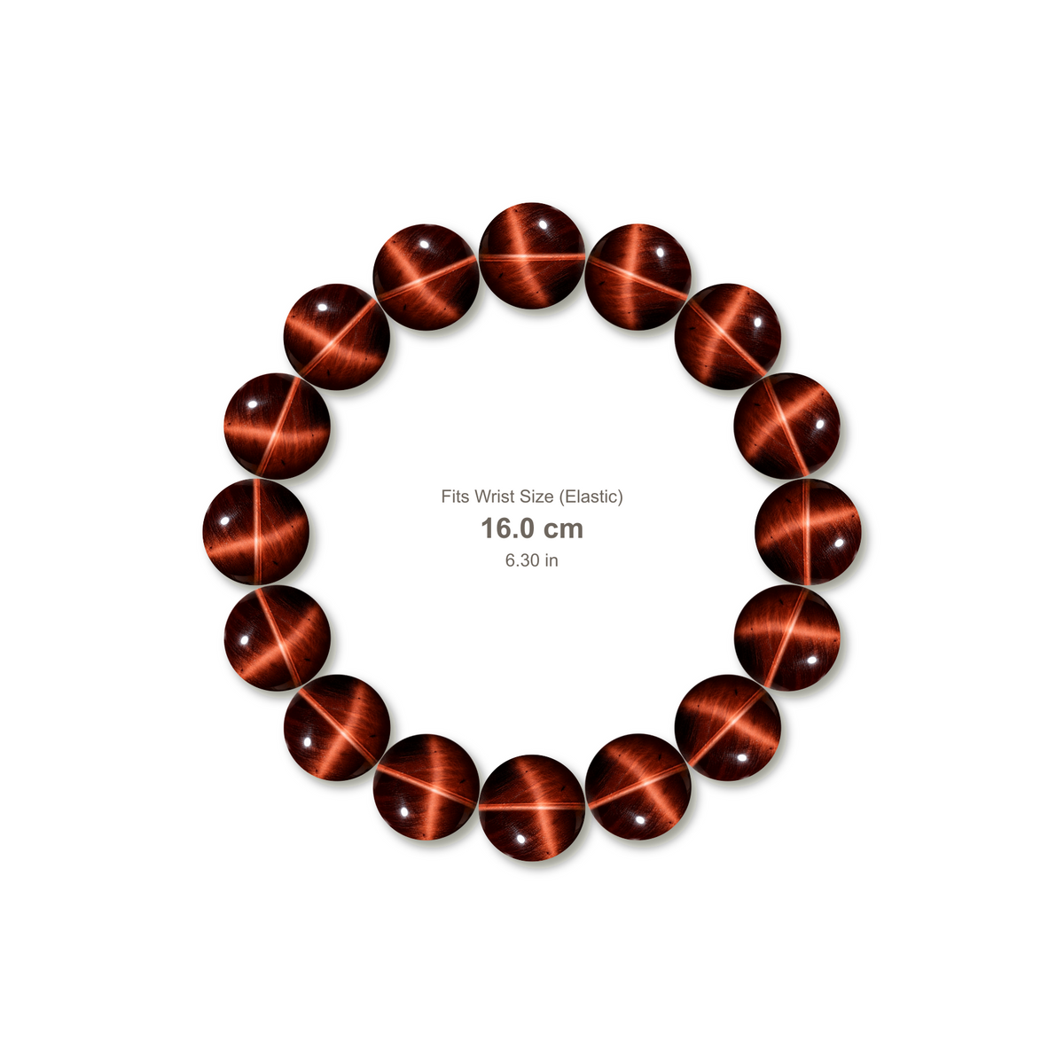 Red Tiger's Eye Bracelet bracelet design — contact spacing 10mm, reference-style soft shadow, no string v9