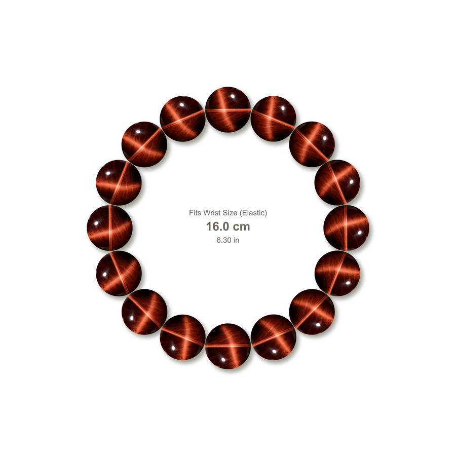 Red Tiger's Eye Bracelet bracelet design — contact spacing 10mm, reference-style soft shadow, no string v9